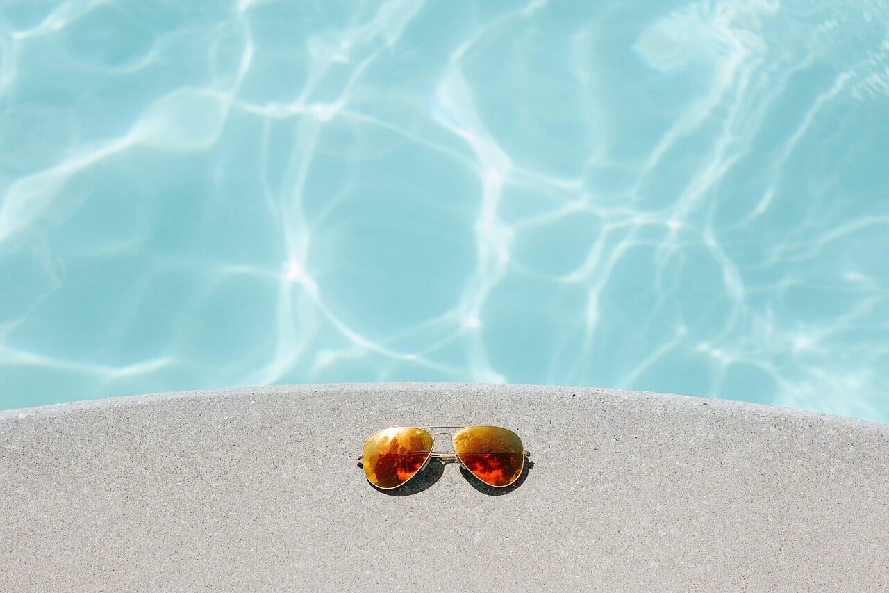 sunglasses, pool, recreation, resort, swimming pool, vacation, water, summer, nature, shades, eyewear, summer vacation, holiday